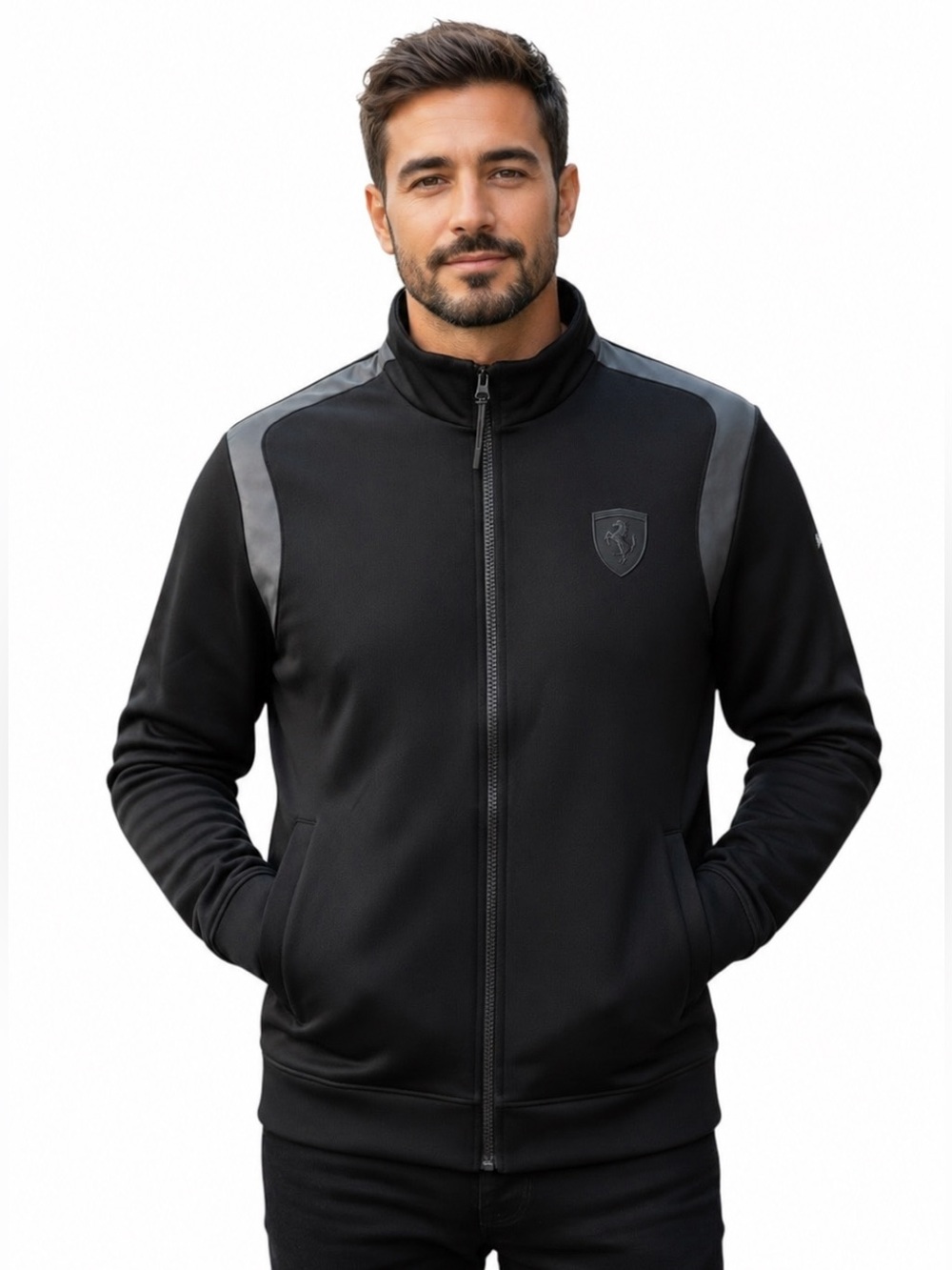 Scuderia Ferrari Black and Gray Bomber Jacket